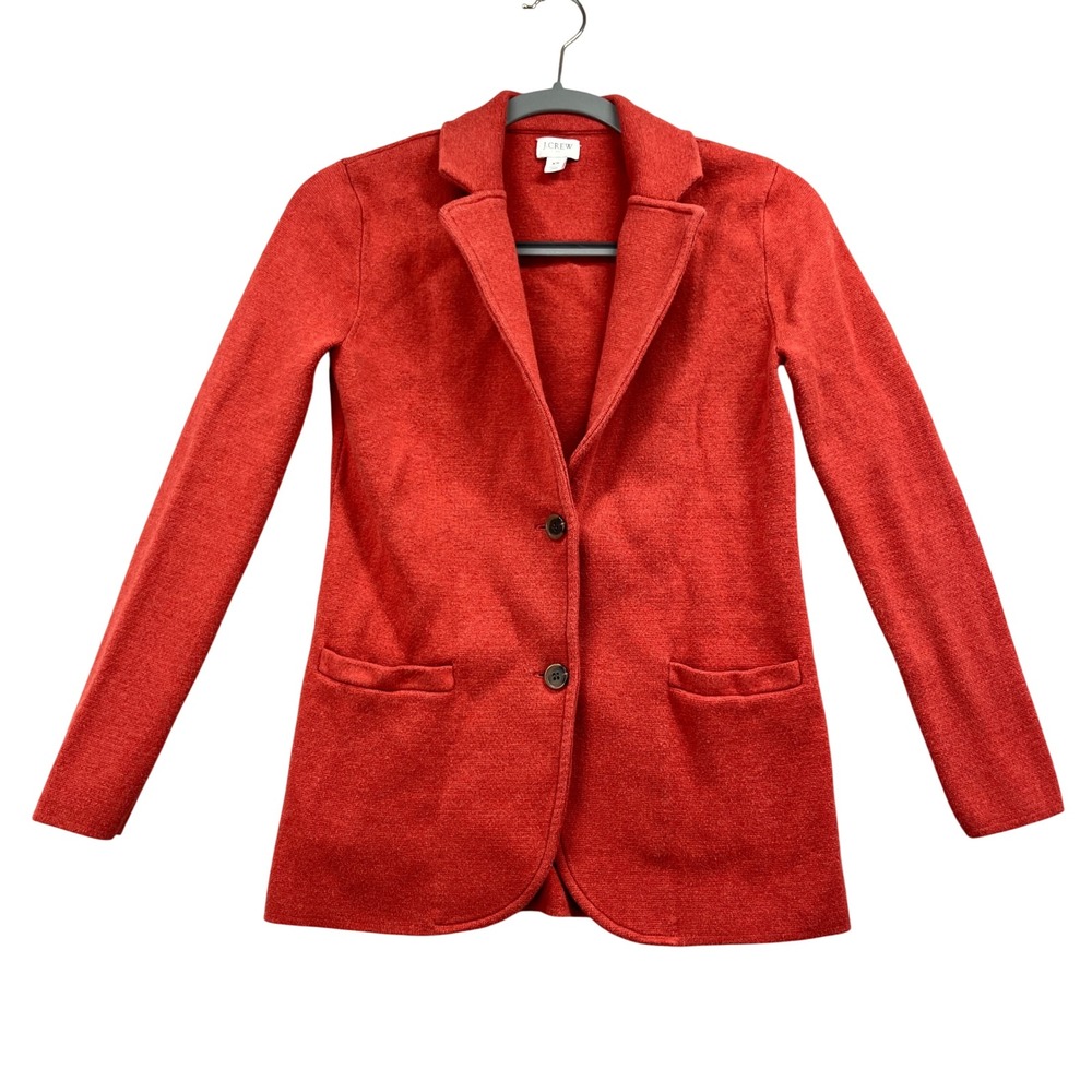 J.Crew Sweater Blazer Womens XS Orange Red Cotton Knit Cardigan Jacket